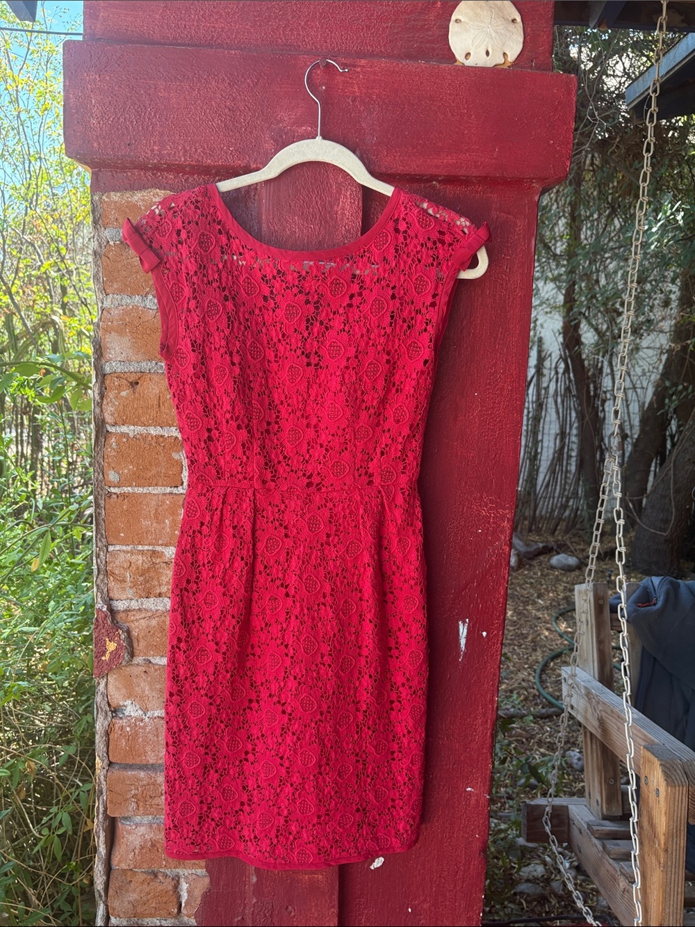 Nanette Lepore Red Lace Midi Sheath Dress